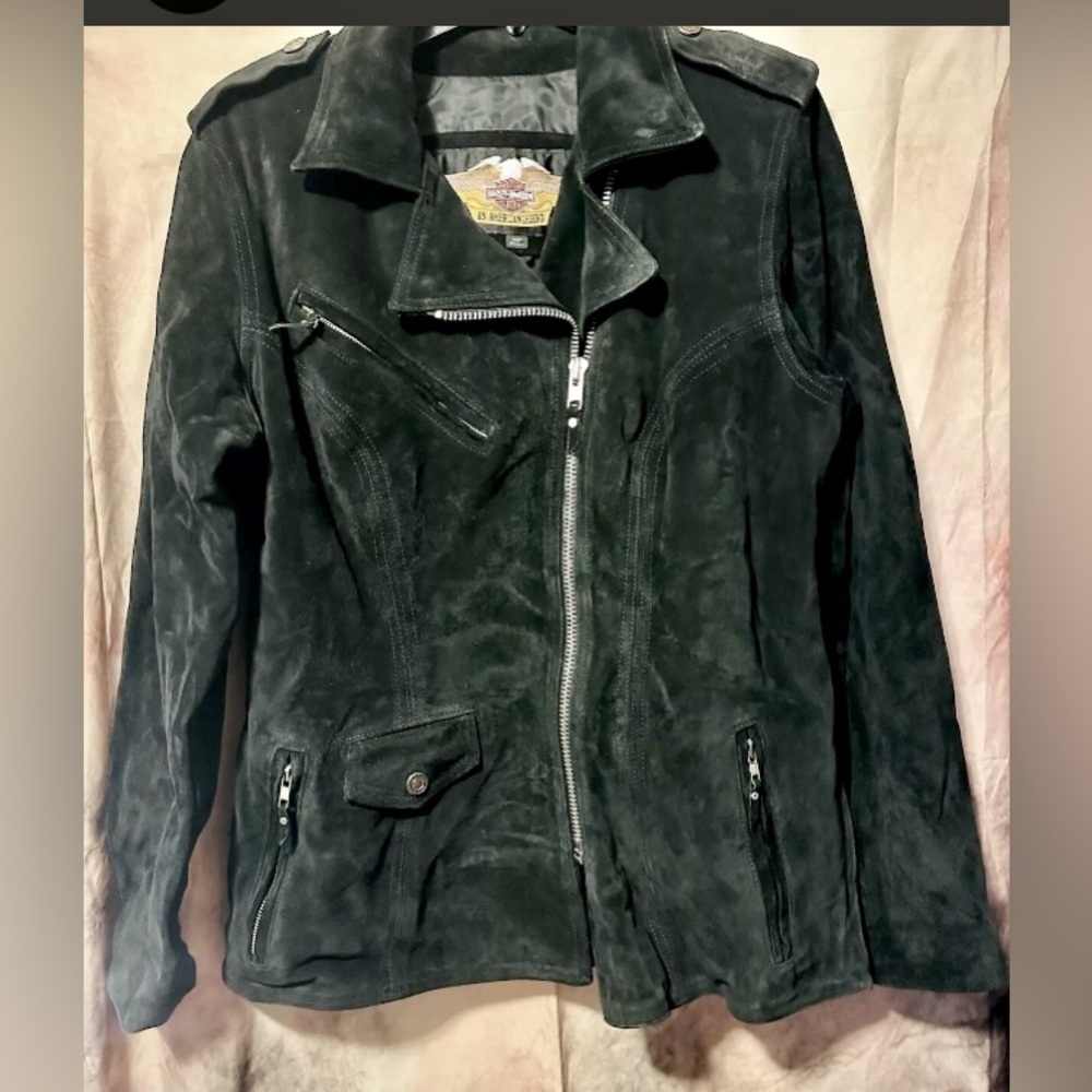 Women’s Harley Davidson Suede Motorcycle Jacket Medium Oversized